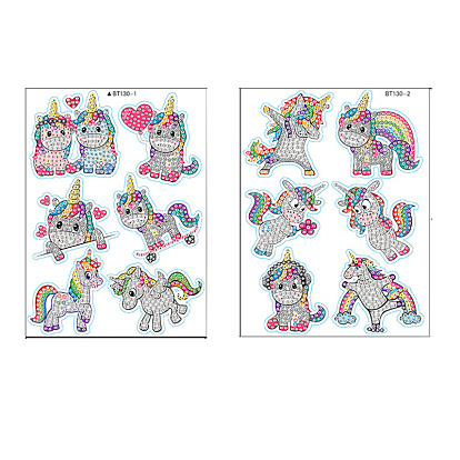 2 Sheets Rainbow Color DIY Diamond Painting Sticker Kits, including Resin Rhinestones, Diamond Sticky Pen, Tray Plate and Glue Clay