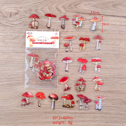 40Pcs 20 Styles Autumn Theme PVC Plastic Mushroom Stickers, Waterproof Decorative Stickers for Scrapbooking, Travel Diary Craft