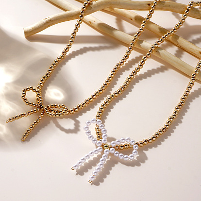 Ожерелье из стеклянного банта с подвеской и золотыми латунными цепями для женщин