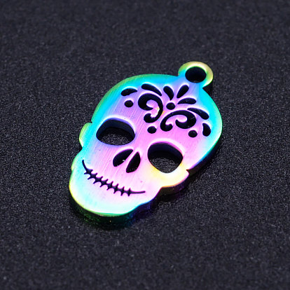 Ion Plating(IP) 201 Stainless Steel Pendants, Sugar Skull, For Mexico Holiday Day of the Dead