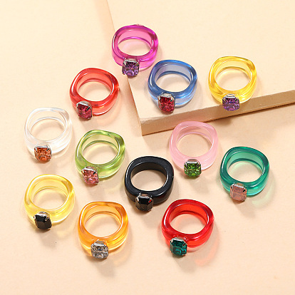 Прозрачное кольцо из акриловой смолы с разноцветными драгоценными камнями - минималистское кольцо конфетного цвета