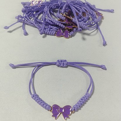 48 Bracelets à maillons en cordon de polyester ciré ajustable (pièces), bowknot, avec des pendantifs en alliage d'émail