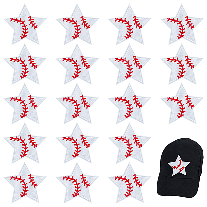 20pcs Stern mit Baseballmuster, computergestützte Stickstoff-Aufnäher zum Aufbügeln/Aufnähen, Kostüm-Zubehör, Applikationen