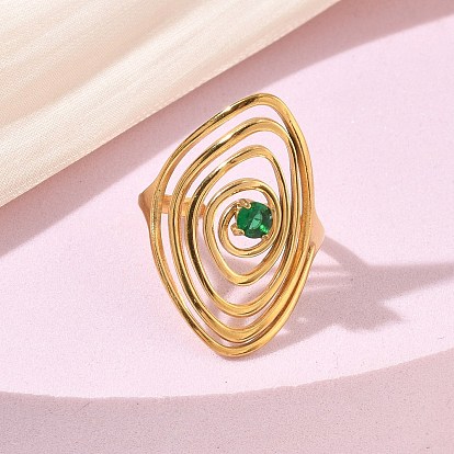 304 Bagues ouvertes en acier inoxydable avec micro pavé de zircones cubiques, spirale