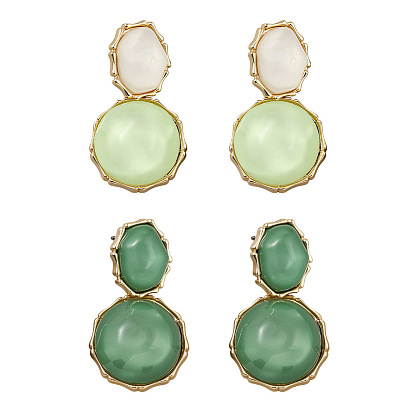 2 пары 2 цветные серьги-гвоздики из смолы, со сплавочной фурнитурой, плоско-круглые, золотые