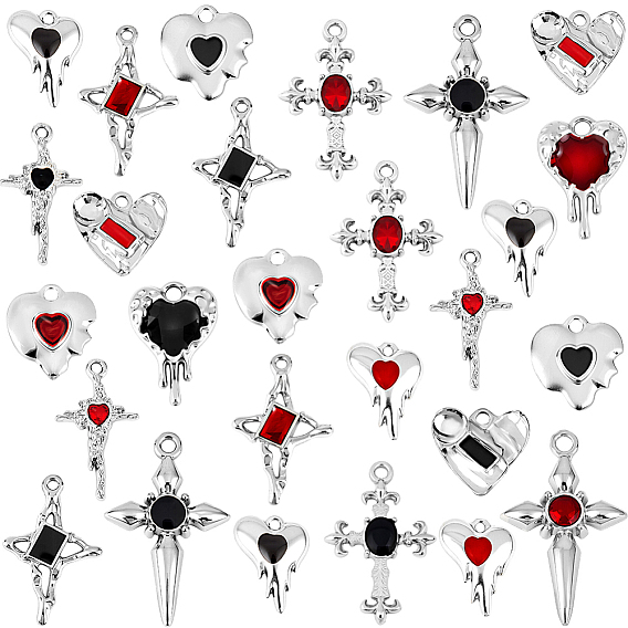 Ретро-сердце и крест 32шт. 16стили подвески из сплава и эмали, платина