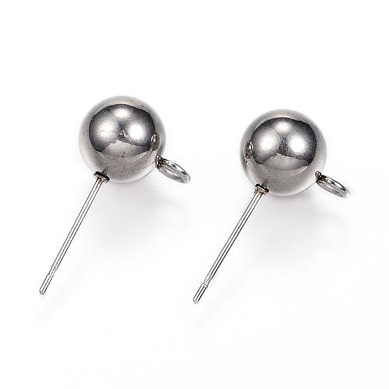 304 Stainless Steel Ball Stud Earring Findings, with Loop