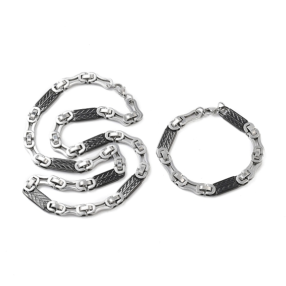 Вакуумное покрытие pvd 201 набор из ожерелья и браслетов из прямоугольной цепи из нержавеющей стали, 304 комплект украшений из нержавеющей стали с застежкой для мужчин и женщин