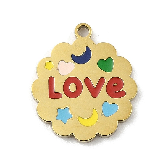 304 нержавеющей стальной эмали подвески, лазерная резка, цветок со словом «любовь» и луной, сердцем, звездой, реальный 18 k позолоченный