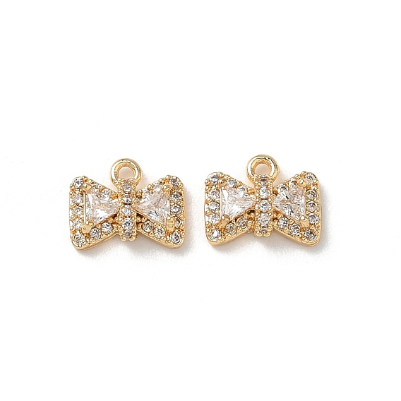 Brass Micro Pave Clear Cubic Zirconia Charms, Bowknot Charms