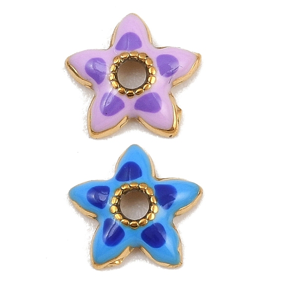 304 Stainless Steel Enamel Bead Cap, Flower, Ion Plating(IP), Golden