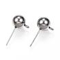 304 Stainless Steel Ball Stud Earring Findings, with Loop