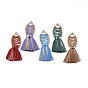 Cotton Thread Tassel Big Pendant Decorations, with Metallic Cord and Alloy Findings, Long-Lasting Plated, Fish