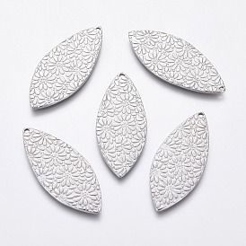 304 Stainless Steel Pendants, Leaf with Flower Pattern