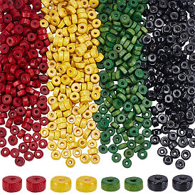 1400Pcs 4 Colors Natural Maple Wood Beads, Flat Round, Lead Free, Dyed