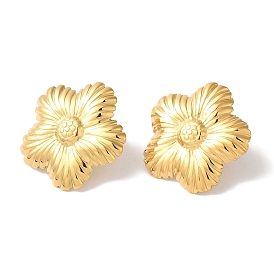 Textured Flower Ion Plating(IP) 304 Stainless Steel Stud Earrings for Women