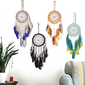 Cotton Woven Net/Web with Feather Hanging Decorations, for Home Office Decoration