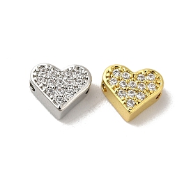 Brass Micro Pave Cubic Zirconia Beads, Lead Free & Cadmium Free, Long-Lasting Plated, Heart