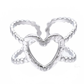 304 anillo de puño abierto de corazón de acero inoxidable, anillo hueco grueso para mujer