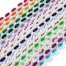 Printing Glass Oval Beads for Necklaces Bracelets Making, Flower