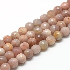 Natural Sunstone Beads Strands, Faceted(128 Facets), Round