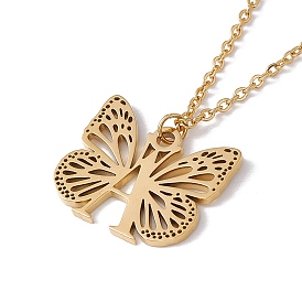 Initial Letter with Butterfly Pendant Necklace, Golden 304 Stainless Steel Jewelry for Women