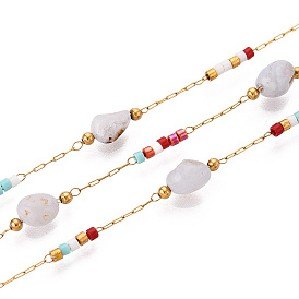 Бусины ручной работы самородки цепочки звеньев, с агатом и 304 нержавеющей сталью, для ожерелья браслеты решений, ионное покрытие (ip), пайки, с катушкой