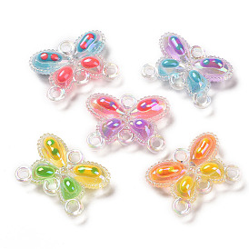 UV Plating Rainbow Iridescent Acrylic Chandelier Component Links, with Enamel, Butterfly