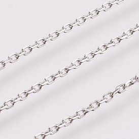 304 Stainless Steel Cable Chains, Diamond Cut Chains, Unwelded, Faceted, with Spool, Oval