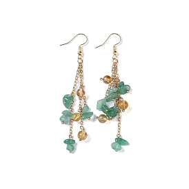 Golden Plated Brass Dangle Earrings, with Gemstone Chips, Jewely for Women