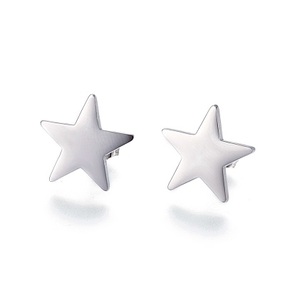 304 Stainless Steel Stud Earrings, Hypoallergenic Earrings, with Ear Nuts/Earring Back, Star