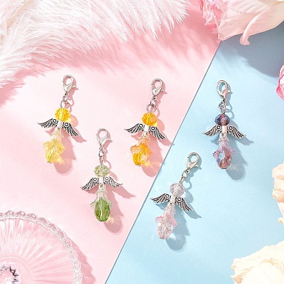 Стекло подвесные украшения, с цинковым сплавом застежками омаров коготь, ангел, платина