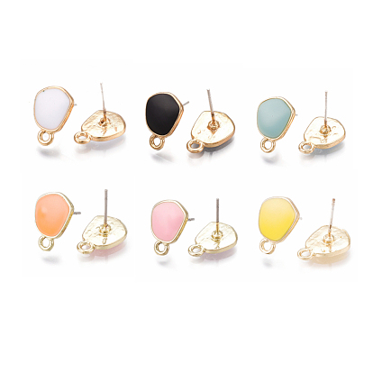 Alloy Stud Earring Findings, with Raw(Unplated) Pins, Enamel and Loop, Light Gold