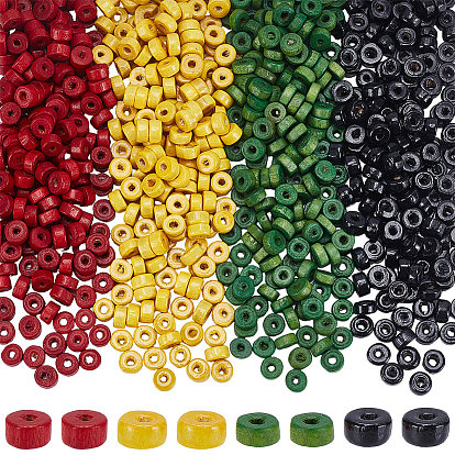 1400Pcs 4 Colors Natural Maple Wood Beads, Flat Round, Lead Free, Dyed