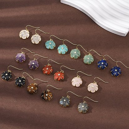 Серьги-подвески с натуральными драгоценными камнями в форме цветка, с прозрачным кубическим цирконием и латунной фурнитурой, золотые, стойки покрытие