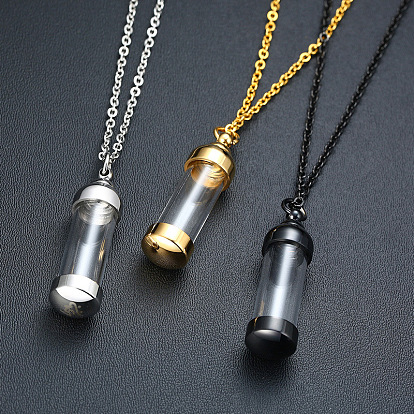 Glass Column Urn Ashes Pendant Necklace, 316L Stainless Steel Memorial Jewelry for Men Women