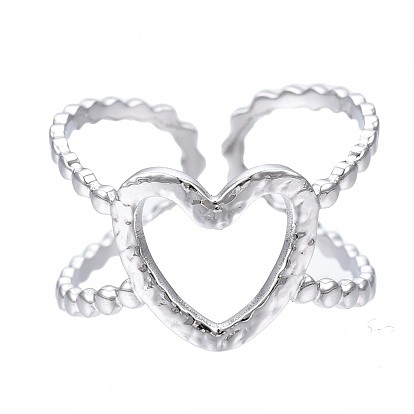 304 anillo de puño abierto de corazón de acero inoxidable, anillo hueco grueso para mujer
