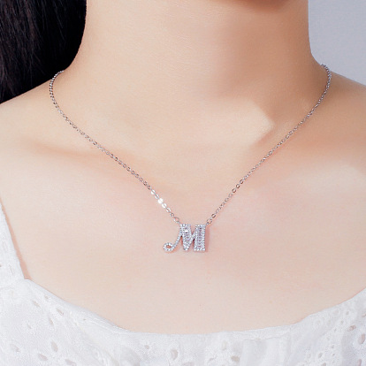 Wife's Romantic Travel Same Style 26 English Alphabet Clavicle Chain Pendant Micro-inlaid Zircon Platinum Plated Necklace