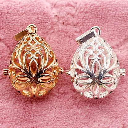 Brass Bead Cage Pendants, Hollow Teardrop Cage Charms