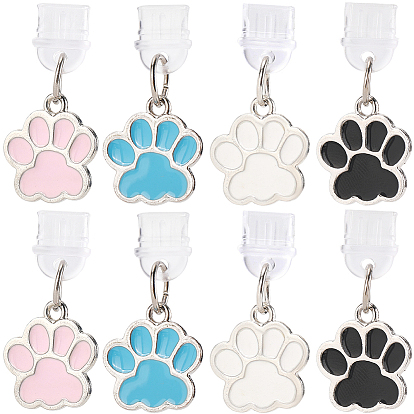 8 шт. 4 цветные силиконовые мобильные заглушки от пыли, с подвесками из эмали и сплава , отпечаток лапы