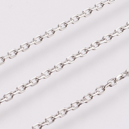 304 Stainless Steel Cable Chains, Diamond Cut Chains, Unwelded, Faceted, with Spool, Oval