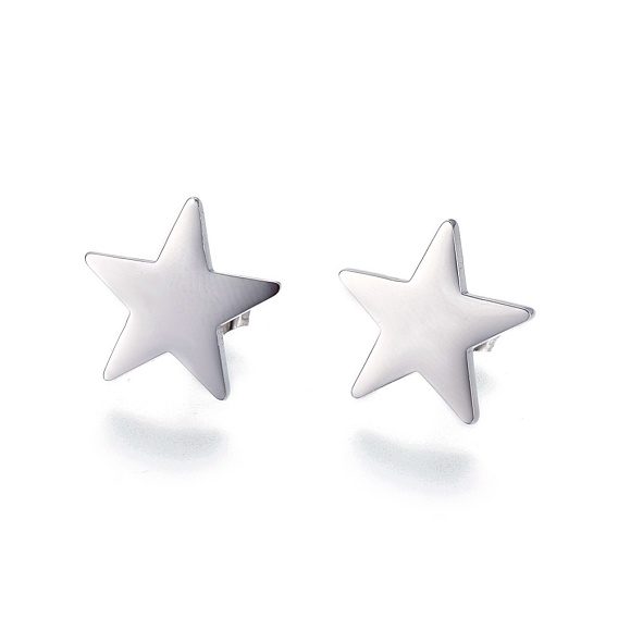 304 Stainless Steel Stud Earrings, Hypoallergenic Earrings, with Ear Nuts/Earring Back, Star