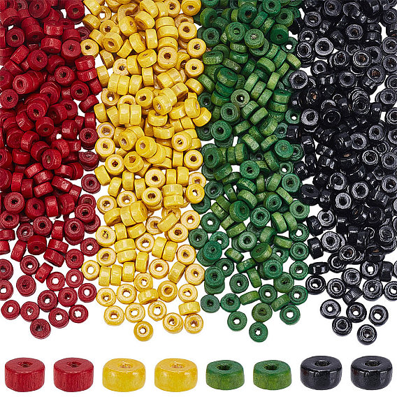1400piezas 4colores cuentas de madera de arce natural, plano y redondo, sin plomo, teñido