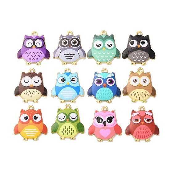 Подвески из эмали и сплава, золотые, очарование совы