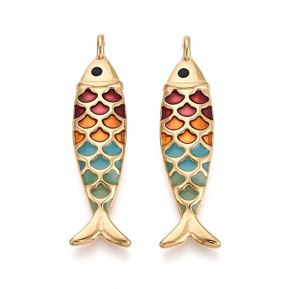 304 подвески из нержавеющей стали и эмали, рыбы прелести, ионное покрытие (ip), реальный 18 k позолоченный