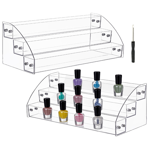 2наборы 3-ярусный прозрачный акриловый органайзер для лаков для ногтей, 2 Мини-стальная отвертка шт.