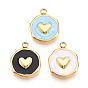 304 подвески из нержавеющей стали, с эмалью, плоский круглый с сердечками, ионное покрытие (ip), реальный 18 k позолоченный