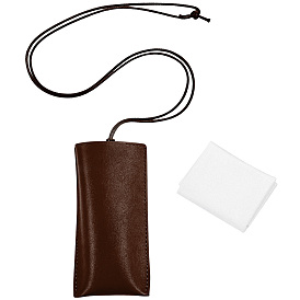 1Pc PU Leather Eyewear Pouch, Sunglasses Case with Adjustable Neck Strap, Rectangle, with 1Pc Suede Fiber Glasses Cleaning Cloth