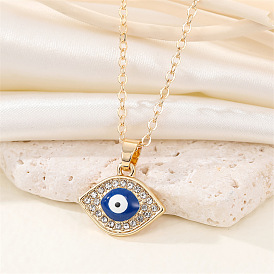 Vintage Blue Evil Eye Necklace with Mini Diamond, Delicate and Elegant Collarbone Chain