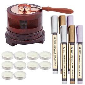 CRASPIRE DIY Scrapbook Making Kits, Including Seal Stamp Wax Stick Melting Pot Holder, Wood Decoration Accessories Display Bases, Metallic Markers Paints Pens and Candles